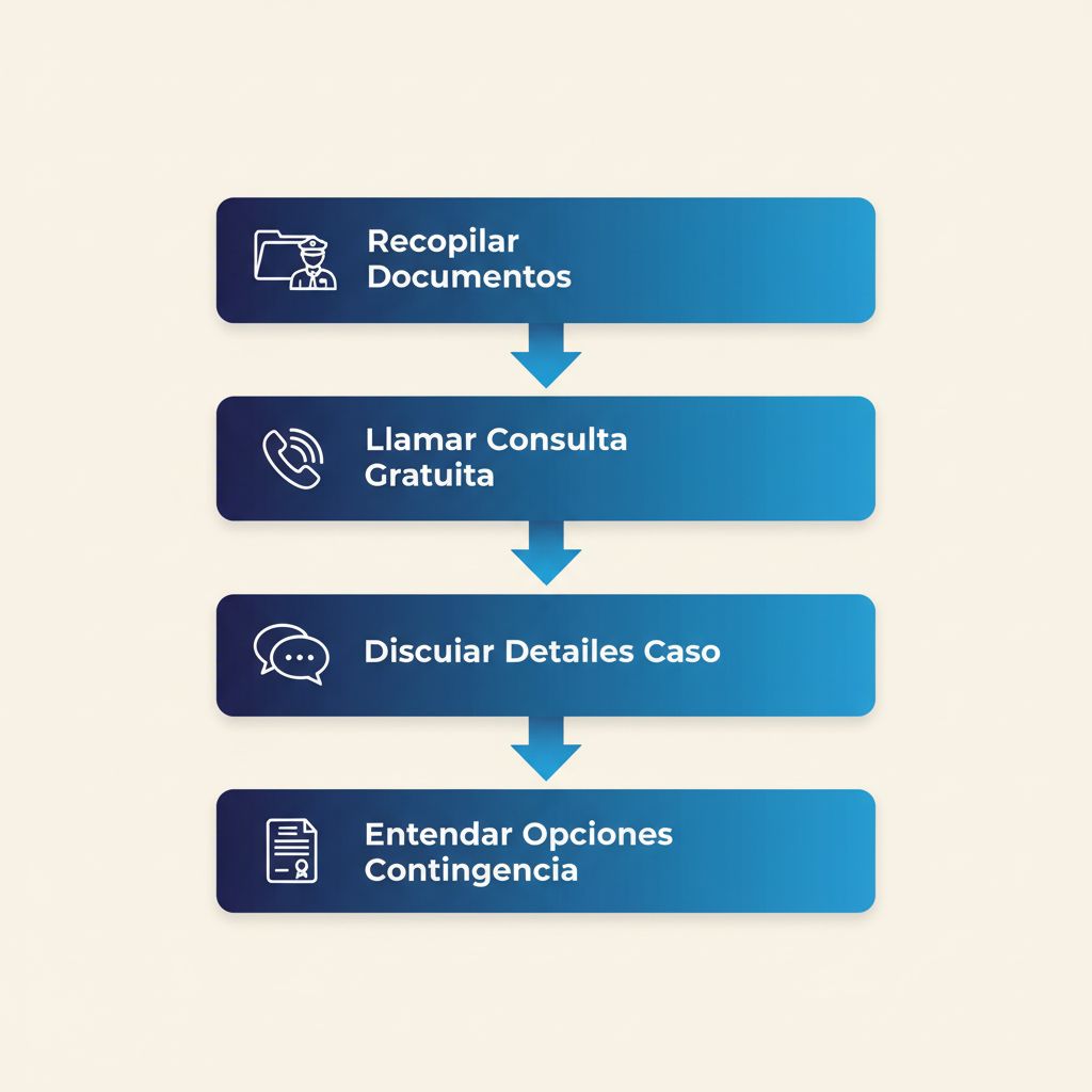 Diagrama de flujo vertical de cuatro pasos para empezar con servicios de abogados de accidentes en Culver City