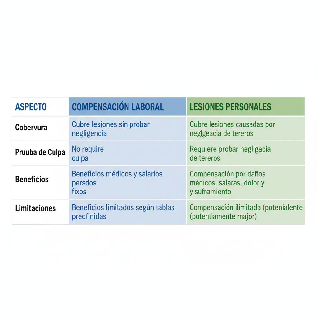 Infografía comparativa de compensación laboral versus lesiones personales en Culver City